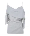 Mm6 Maison Margiela Draped Asymmetric Textured Top Spaghetti Straps In Gray
