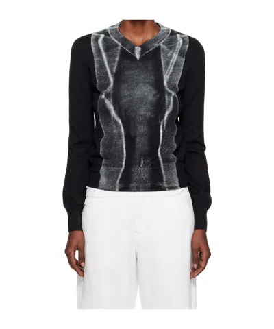 Mm6 Maison Margiela Folded Printed Gauge 14 V-neck Sweater In Black