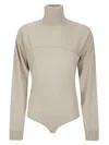 Mm6 Maison Margiela Form-fitting Body Garment In Soft Wool Blend In White