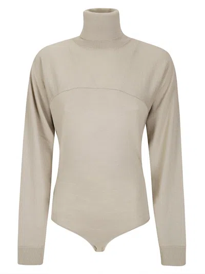 Mm6 Maison Margiela Form-fitting Body Garment In Soft Wool Blend In White