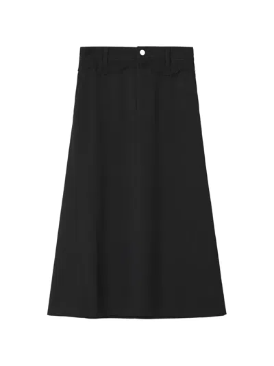 Mm6 Maison Margiela Frayed A-line Midi Skirt In Black