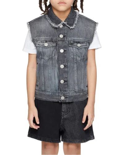Mm6 Maison Margiela Kids' Frayed Denim Vest In Gray