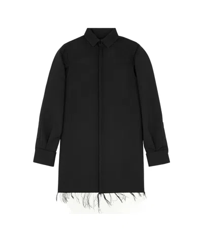 Mm6 Maison Margiela Frayed-hem High-neck Shirt In Black