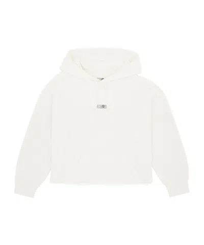 Mm6 Maison Margiela Frayed-hem Logo Hoodie In White