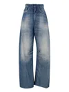 Mm6 Maison Margiela Frayed Wide-leg Jeans With High Waist In Blue