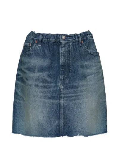 Mm6 Maison Margiela Frayed-details Cotton Mini Skirt In Blue