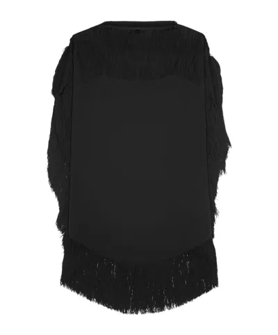 Mm6 Maison Margiela Fringe-detail Belted Midi Dress In 900 Black
