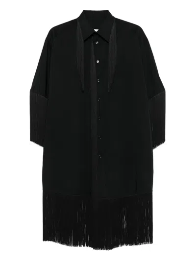 Mm6 Maison Margiela Fringe-trimmed Shirt Midi Dress In Black