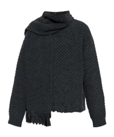 MM6 MAISON MARGIELA MM6 MAISON MARGIELA FRINGED SCARF KNITTED PULLOVER