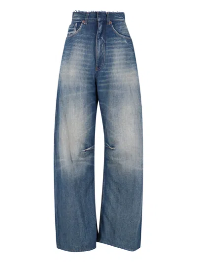 Mm6 Maison Margiela Fringed Wide Jeans In Blue