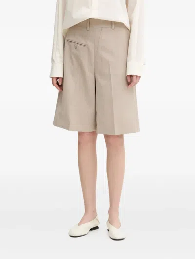Mm6 Maison Margiela Front-crease Welt-pocket Shorts In Neutral