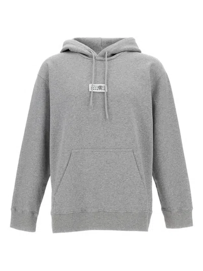 Mm6 Maison Margiela Grey Oversized Cotton Hoodie With Front Pocket In Green