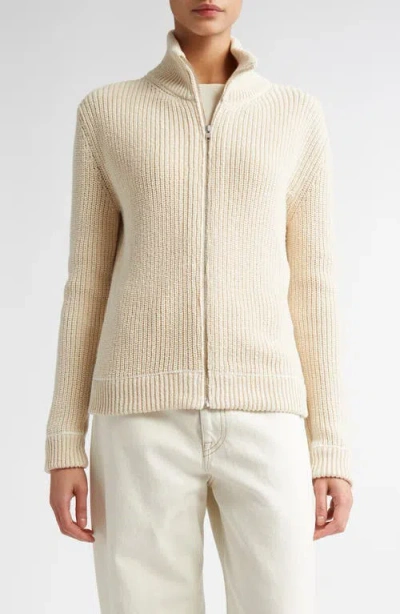 Mm6 Maison Margiela Full Zip Rib Cardigan In Cream