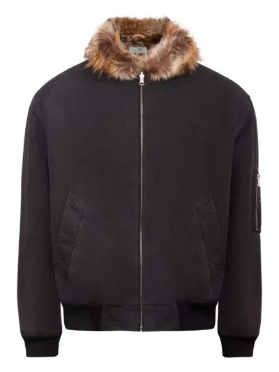 Mm6 Maison Margiela Fur-collar Cotton Jacket In Black