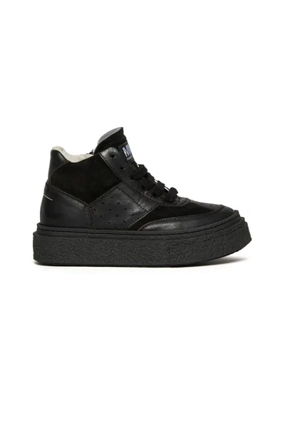 Mm6 Maison Margiela Gambetta Leather Midi Trainers In Black