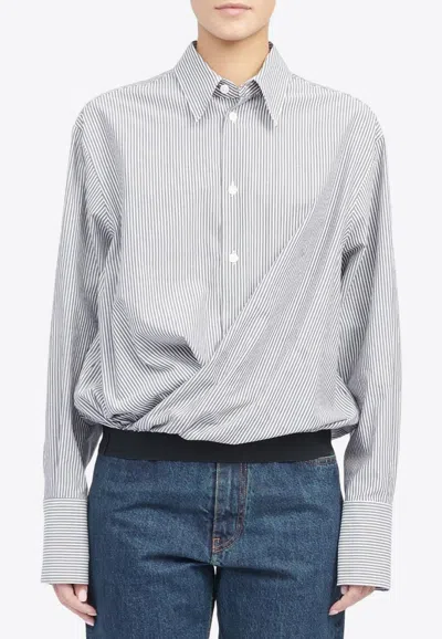 Mm6 Maison Margiela Gathered Hem Striped Shirt In Multicolor