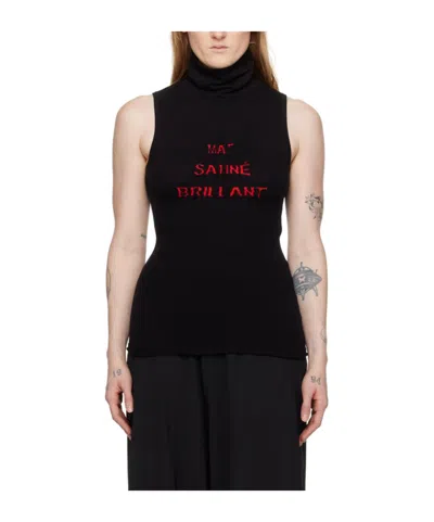 Mm6 Maison Margiela Black Turtleneck Tank Top In 002j Black/red
