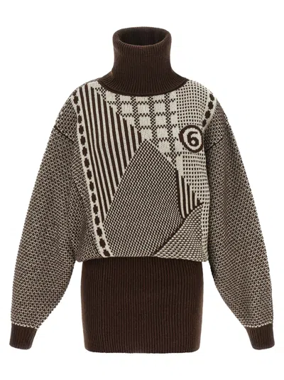 Mm6 Maison Margiela Geometric Jacquard Turtleneck Sweater In Brown