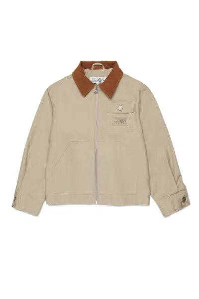 Mm6 Maison Margiela Kids' Workwear Jacket With Printed Logo In Neutral