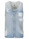 Mm6 Maison Margiela Mm6 By Maison Margiela Sleeveless Front-zip Top In Distressed Denim
