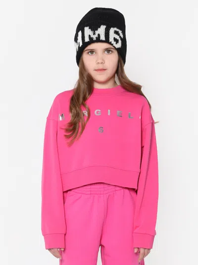 Mm6 Maison Margiela Girls Cropped Logo Sweatshirt In Pink