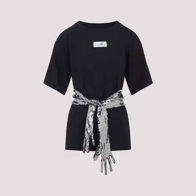 Mm6 Maison Margiela Short-sleeve Black T-shirt With Disco-style Gloves