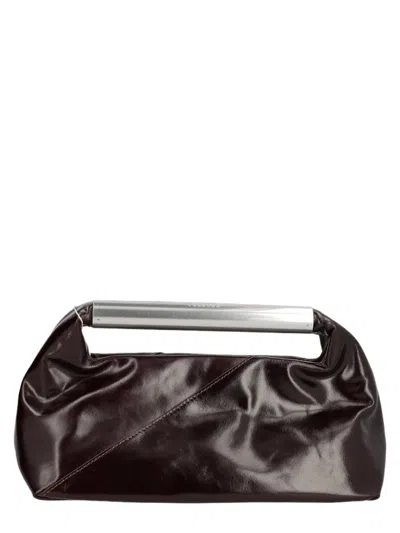 Mm6 Maison Margiela Glossy Brown Cowhide Clutch With Silver Bar Handle