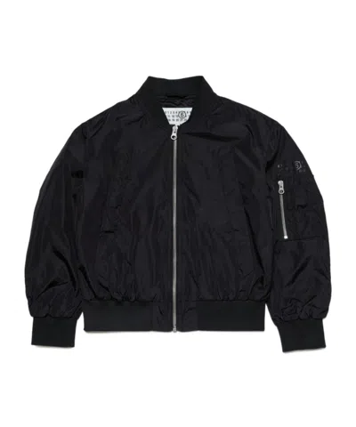 Mm6 Maison Margiela Kids' Glossy Lightweight Bomber Jacket In Black