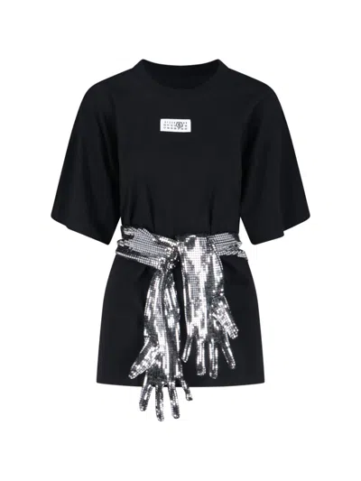 Mm6 Maison Margiela Short-sleeve Black T-shirt With Disco-style Gloves