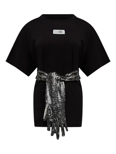 Mm6 Maison Margiela Short-sleeve Black T-shirt With Disco-style Gloves