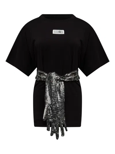Mm6 Maison Margiela Short-sleeve Black T-shirt With Disco-style Gloves