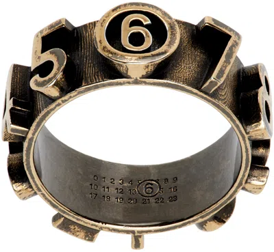Mm6 Maison Margiela Gold Numeric Signature Embossed Ring In 968 Dark Grey/pallad