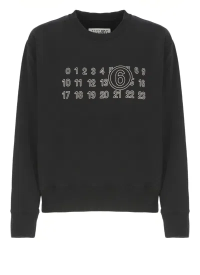 MM6 MAISON MARGIELA GRAPHIC BLACK COTTON SWEATSHIRT WITH CONTRASTING NUMERIC LOGO