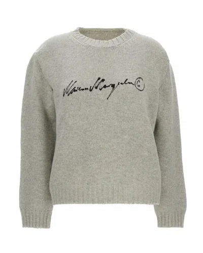 Mm6 Maison Margiela Graphic Knit Crewneck Sweater In Gray