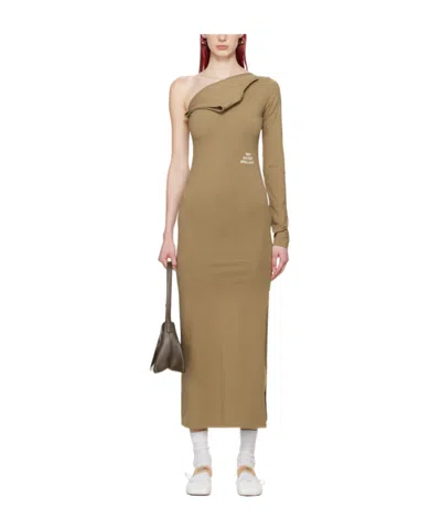 Mm6 Maison Margiela Graphic-print Asymmetric Dress In Brown
