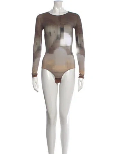 Pre-owned Mm6 Maison Margiela Graphic Print Crew Neck Bodysuit In Brown