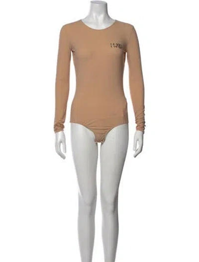 Pre-owned Mm6 Maison Margiela Graphic Print Crew Neck Bodysuit In Neutrals