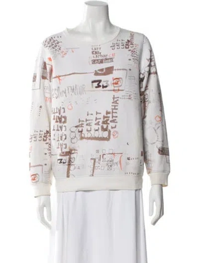 Pre-owned Mm6 Maison Margiela Graphic Print Crew Neck Sweatshirt In White