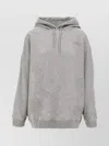 Mm6 Maison Margiela Graphic Print Kangaroo Pocket Drawstring Hood Ribbed Cuffs Hoodie In Gray
