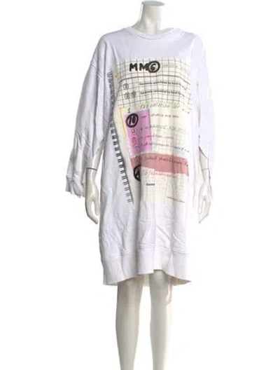 Pre-owned Mm6 Maison Margiela Graphic Print Knee-length Dress In White