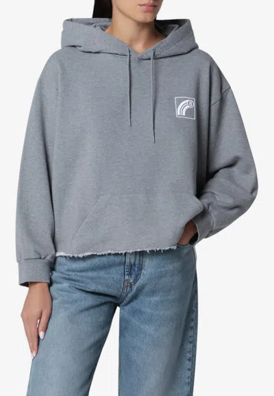 Mm6 Maison Margiela Graphic Print Raw-hem Oversized Hoodie In Gray