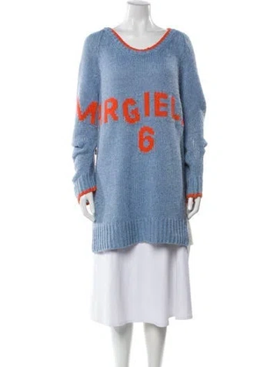 Pre-owned Mm6 Maison Margiela Graphic Print Scoop Neck Sweater In Blue