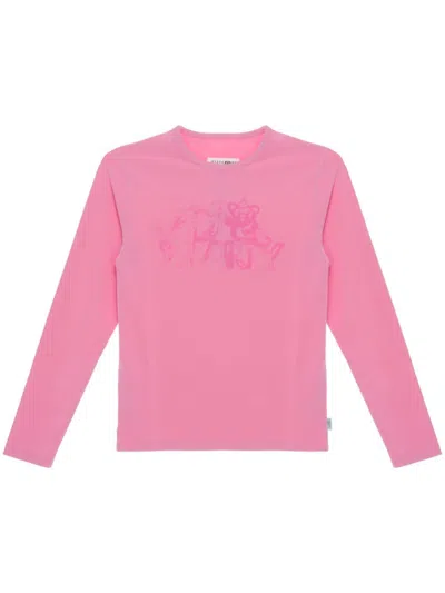 Mm6 Maison Margiela Pink Flocked Long Sleeve T-shirt In 243 Pink
