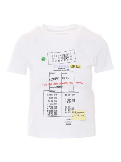 Mm6 Maison Margiela Black Library Card Graphic Cotton T-shirt In White