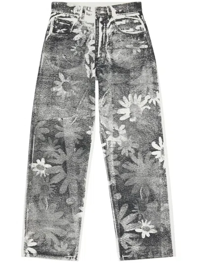 Mm6 Maison Margiela Graphic-print Straight-leg Trousers In Black