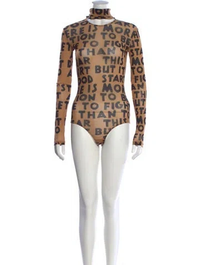 Pre-owned Mm6 Maison Margiela Graphic Print Turtleneck Bodysuit In Neutrals