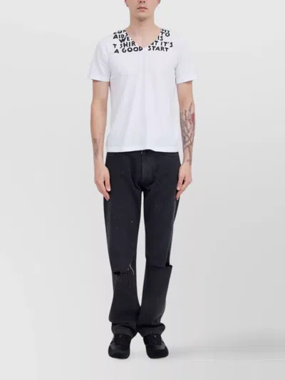 Mm6 Maison Margiela Graphic Print V-neck Cotton T-shirt