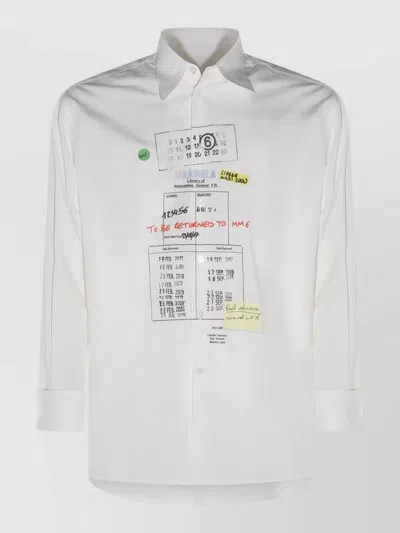 Mm6 Maison Margiela Graphic Shirt Long Sleeves Buttoned Cuffs Collar In White