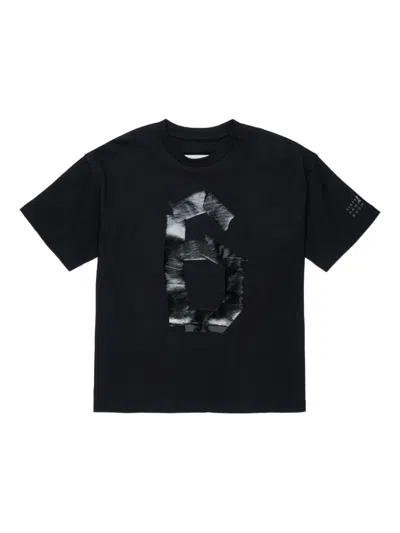 Mm6 Maison Margiela Kids' T-shirt Con Stampa Frontale In Black