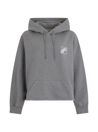 Mm6 Maison Margiela Graphic-print Raw-cut Hoodie In Grey